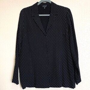 Topshop black top polka dot long sleeve button down blouse size 6